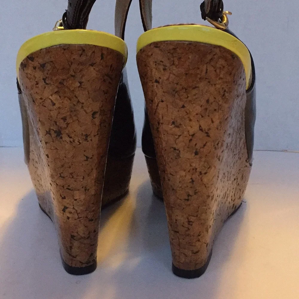 Sam Edelman ‘Mallory’ black yellow patent platform wedges